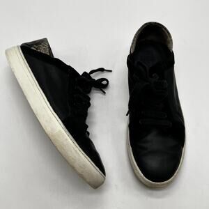 Vince Women's Anette Black Leather Suede Snakeskin Lace Up Sneakers Size 9